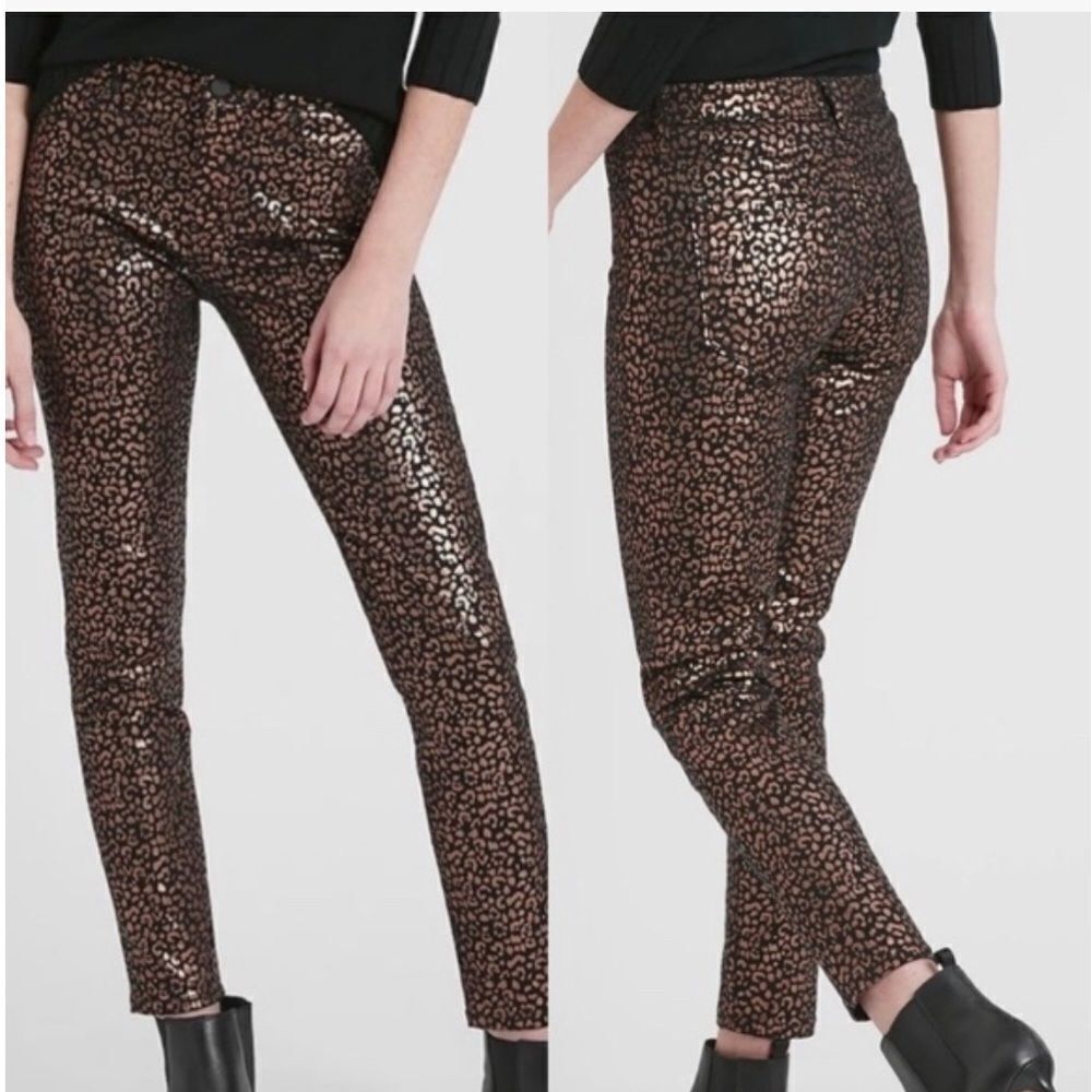 Banana Republic Mid Rise Stretch Metallic Skinny Ankle Jeans Rose Gold L… - Picture 2 of 9